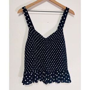 LOFT Smocked Navy Polka Dot Top   Size L